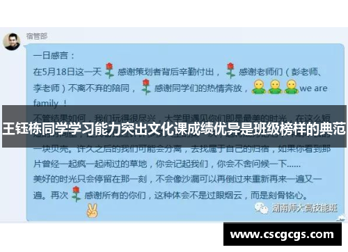 王钰栋同学学习能力突出文化课成绩优异是班级榜样的典范